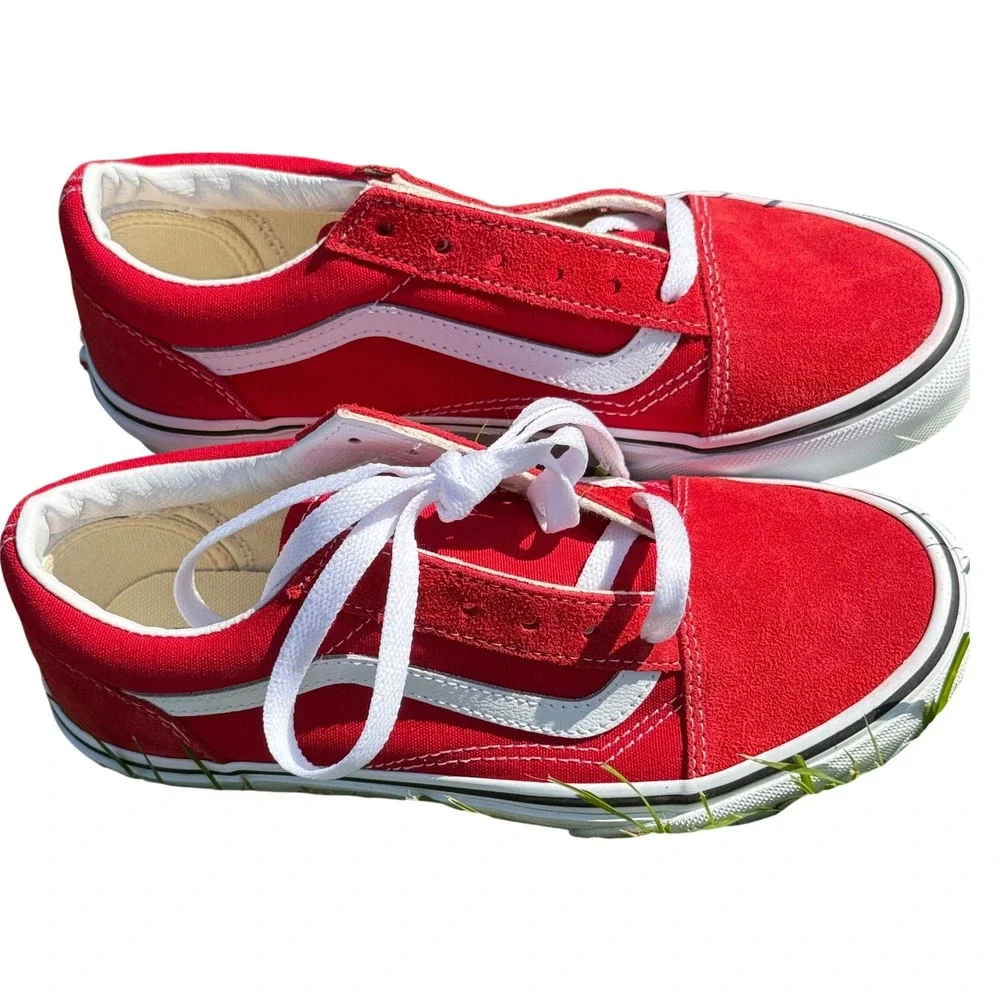 Vans Old Skool Racing Red White Suede Canvas Skate Shoes Kids Size 3.0 NEW